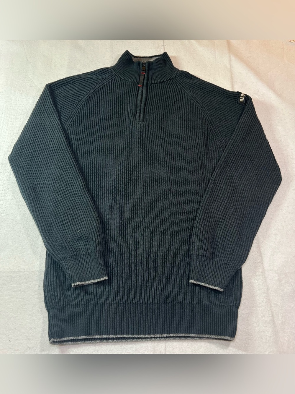 Nautica Jeans Co Men’s Ribbed 1/4 Zip Sweater 100 Cotton,Vintage,Navy Blue,XL
